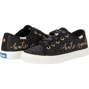 NWOT Keds x Kate Spade black glitter & gold “kate spade" script sneaker shoes
